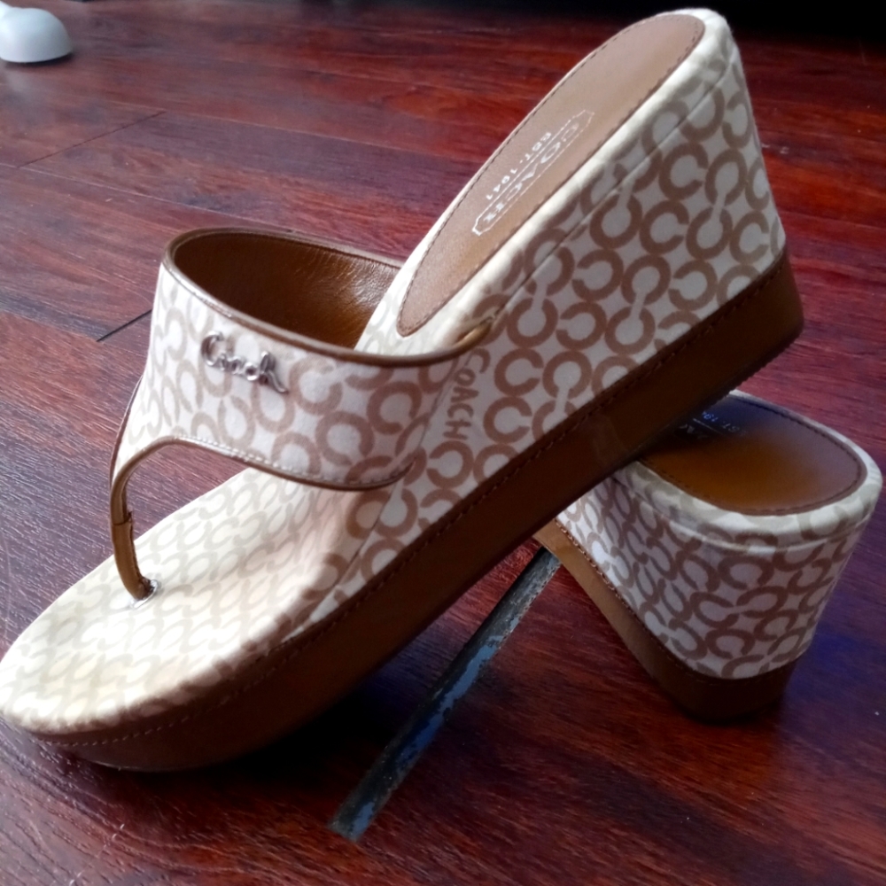 Coach platform wedge thong sandals